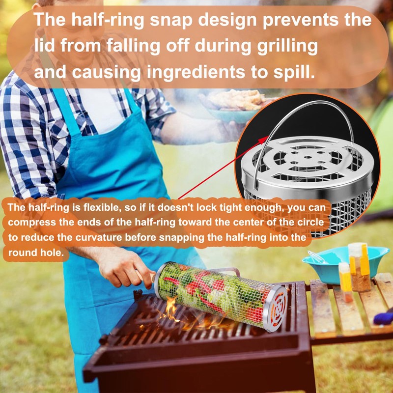 Nesting Grill Baskets (2 PCS), 304 Stainless Steel with Removable