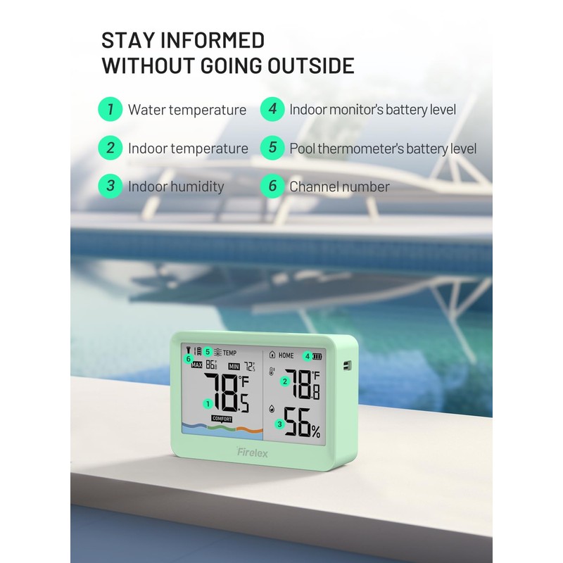 Solar Pool Thermometer with Indoor Display (Green)