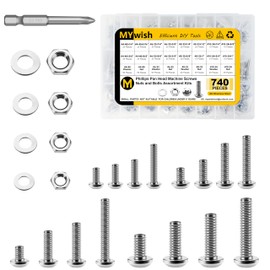 Mywish 740Pcs #4-40#6-32#8-32#10-24 Machine Screw Assortment Kit, Phillips Pan Head Assorted Screws Nuts and Bolts, Stainless Steel Screws Bolts Kit