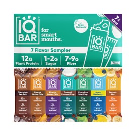 IQBAR Clean Plant Protein Bars - Bar Sampler - 7 Count - Keto, Vegan, High Fiber, Gluten and Dairy Free, Low Sugar Snack - Brain and Body Nutrients for Focus, Energy, Meal Replacement