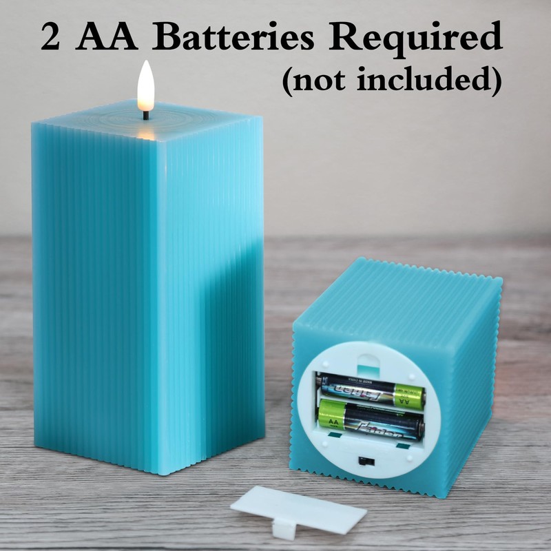 Girimax Turquoise Blue Square Ribbed Flameless Candles with Remote, Flickering