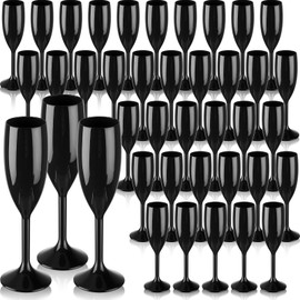 Domensi 40 Pcs Champagne Flutes Bulk 6 oz Acrylic Goblet Wine Glasses Toasting Drinking Unbreakable Plastic High Stem Champagne Cups for Wedding Christmas Birthday Party (Black)