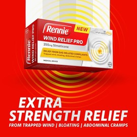 Rennie Wind Relief Pro, Effective Relief from Flatulence and Gas-Related Complaints, 250 mg Simeticone, 50 Soft Gel Capsules