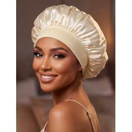 Woeoe Women Satin Silk Bonnet, Hair Bonnet for Sleeping, Elastic Wide Band Hair Wrap Cap for Curly Hair