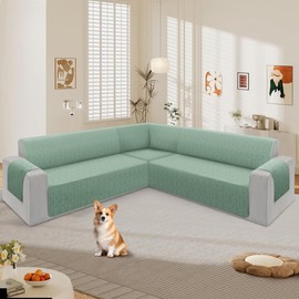 ALIECOM Corner Sectional Couch Covers L Shape Sofa Covers Washable 4pcs Reversible Sectional Slipcover U Shape Pet Dogs Universal Furniture Protector with Elastic Straps (Sage Green, XX-Large)