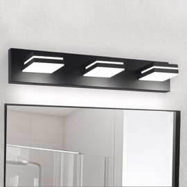 LIAYUMS 24-Inch LED Modern Bathroom Vanity Light Fixtures, 24W 6000K 3-Light Dimmable Vanity Lights, Matte Black Acrylic Bathroom Wall Lighting Fixtures