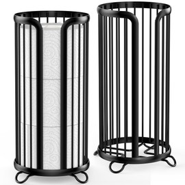 Bunoxea Toilet Paper Holder Stand, Freestanding Toilet Tissue Organizer, Minimalistic Storage Solution, Reserve Mega Rolls,Modern Black-2PACK
