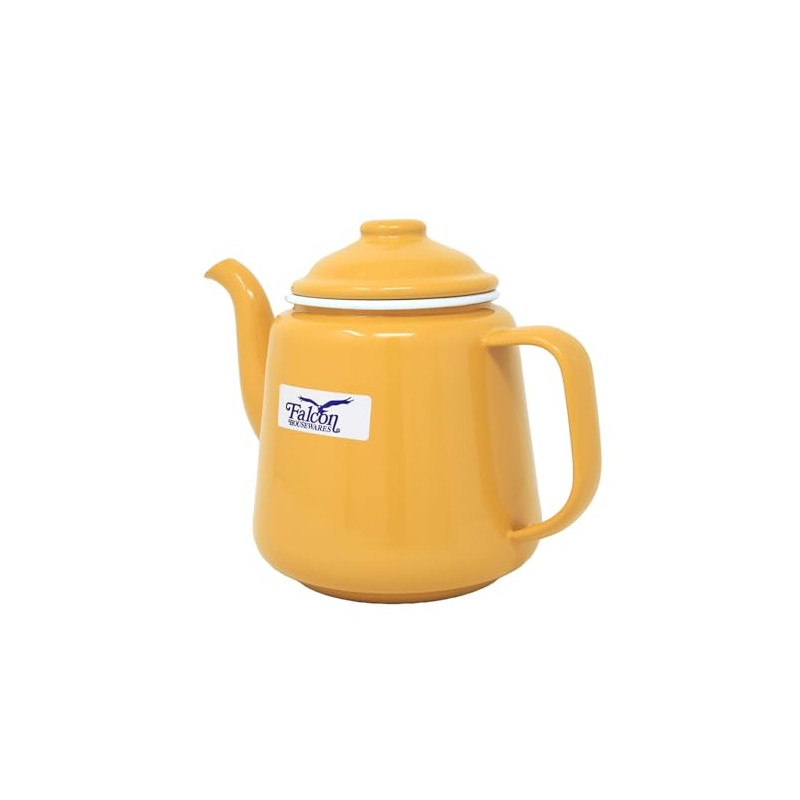 Enamel Teapot Tin Falcon Mustard White Rim 1.5L Gas and