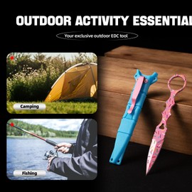 XXOK Actical Knife Portable Knife 7.0 Inch 440C Fixed Blade Knives Outdoor camping portable straight knife (pink)
