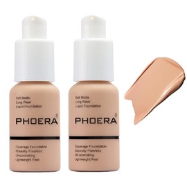2 PACK PHOERA Foundation,Flawless Soft Matte Liquid Foundation 24 HR Oil Control Concealer Foundation Makeup,Full Coverage Foundation for Women and Girls (103 Warm peach)