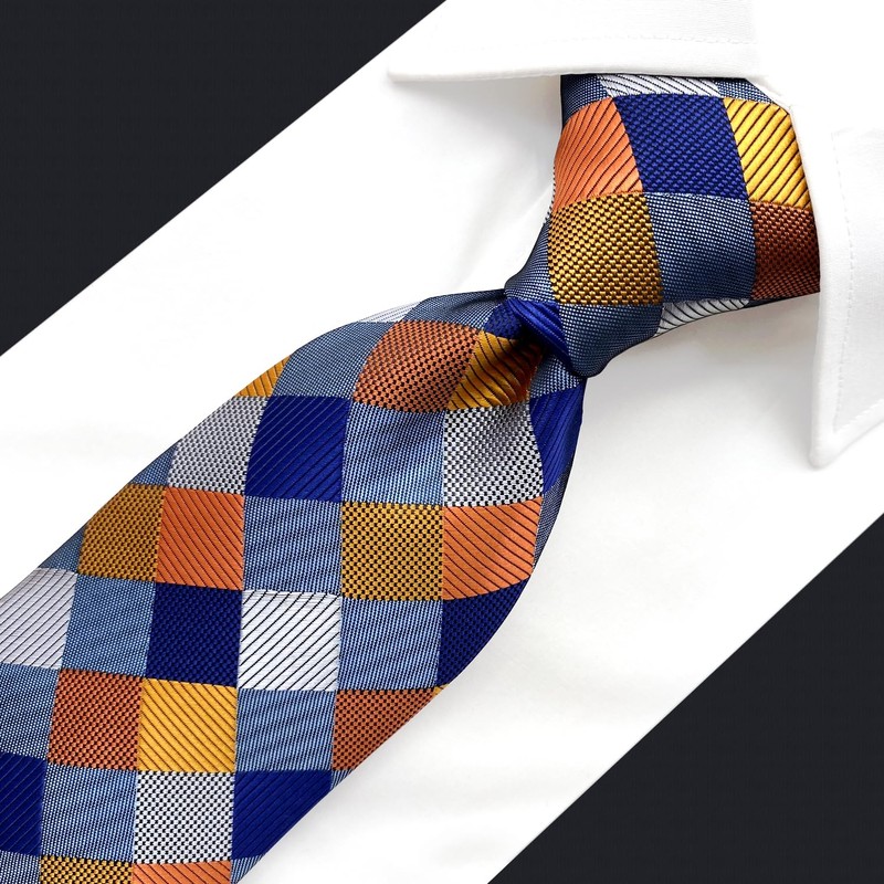 SHLAX&WING Men's Floral Pattern Checkered Necktie, Wedding, Silk Check, 3.5"