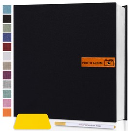 Large Photo Album Self Adhesive Page for 4x6 5x7 8x10 Photos Scrapbook Magnetic Photo Albums DIY Memory Picture Book with Sticky Pages for Family Baby Wedding 11x10.6 Black 40 Pages