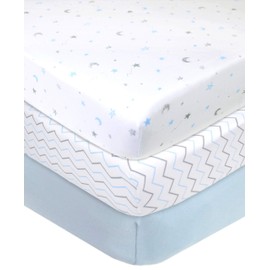 American Baby Company 3 Piece 100% Cotton Jersey Knit Fitted Crib Sheet for Standard Crib and Toddler Mattresses, Blue Star/Zigzag, for Boys and Girls