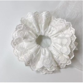 Deartiarown Lace Scrunchie Hair Tie, Elastic Ponytail Holder, Eyelet Design for Women, Black and Red (heart-W, four layers)