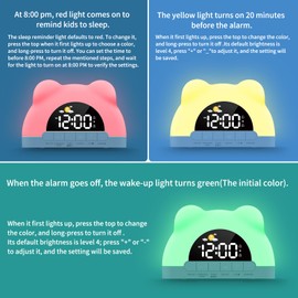 Kids Alarm Clock, Ok to Wake Clock for Kids, Toddler Sleep Training Clock with Night Light, Wake Up Light with Sound Machine, Dual Alarms, 7-1-5-6 Modes Clock for Heavy Sleepers, Bedroom, Ideal Gifts