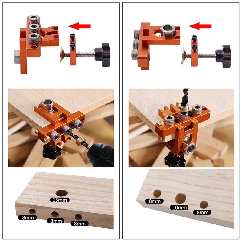 Doweling Jig Drill Kit 3 in 1 Aluminum Alloy Anodized