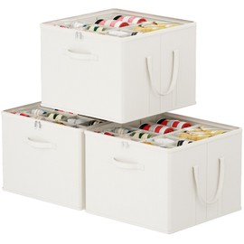 Lifewit Shoe Storage Organizer for Closet, Fits 12-16 Pairs, Large Shoe Box Storage Containers with Clear Cover and Reinforced Handles,Foldable Storage Bins Fits for Boots Heels Sneakers,3 Pack White