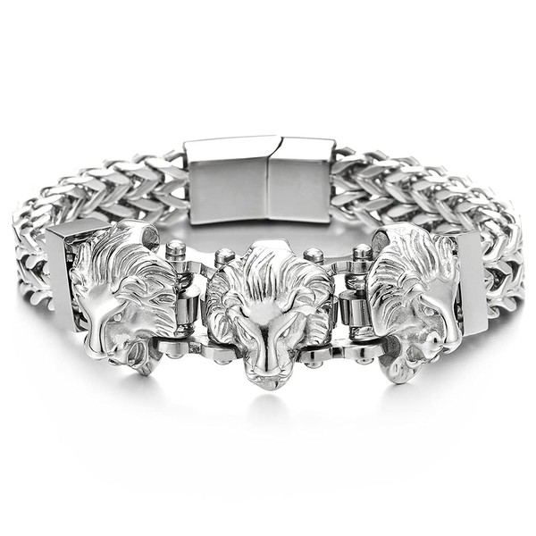 Steel Double Square Franco Link Bike Chain Three Lion Heads