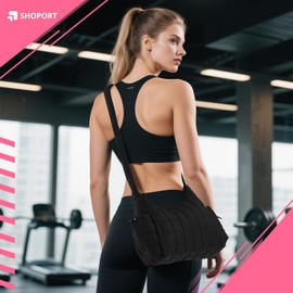 Locmeo Quilted Mini Gym Bag for Women Girls Small Gym Duffle Bag with Wet Compartment Quilted Quilted Carry on Weekender Bags with 2 Pocket for Women Sport Workout Travel, Black