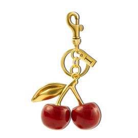 HOLINSE Cherry Bag Charm, Initial Square Charm, 18K Gold Plated Glittering Cherry Keychain