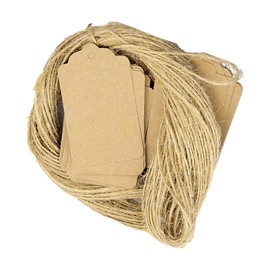 Bojueshaw 100 Gift Kraft Paper Labels,Plain Gift Tags Pre-Punched,Brown DIY Rectangular Craft Hanging Labels with String for Presents,DIY Crafts,Birthday