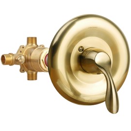 Lava Odoro Pressure Balance Shower Valve with Trim Kit, Brushed Gold Single Handle Valve Trim Kit with Ceramic Cartridge, Soild Brass Universal Valves Body with Temperature Control, SF101-V-SG