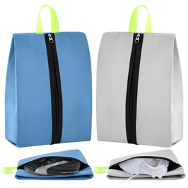 Vincreem 2 Pack Smell Proof Shoe Cleat Bag for Travel Water-Resistant Odor Absorbing Lightweight Golf Soccer Shoe Storage Organizer Pouch with Zipper for Gym Sports Travel Work (Gray, Blue)