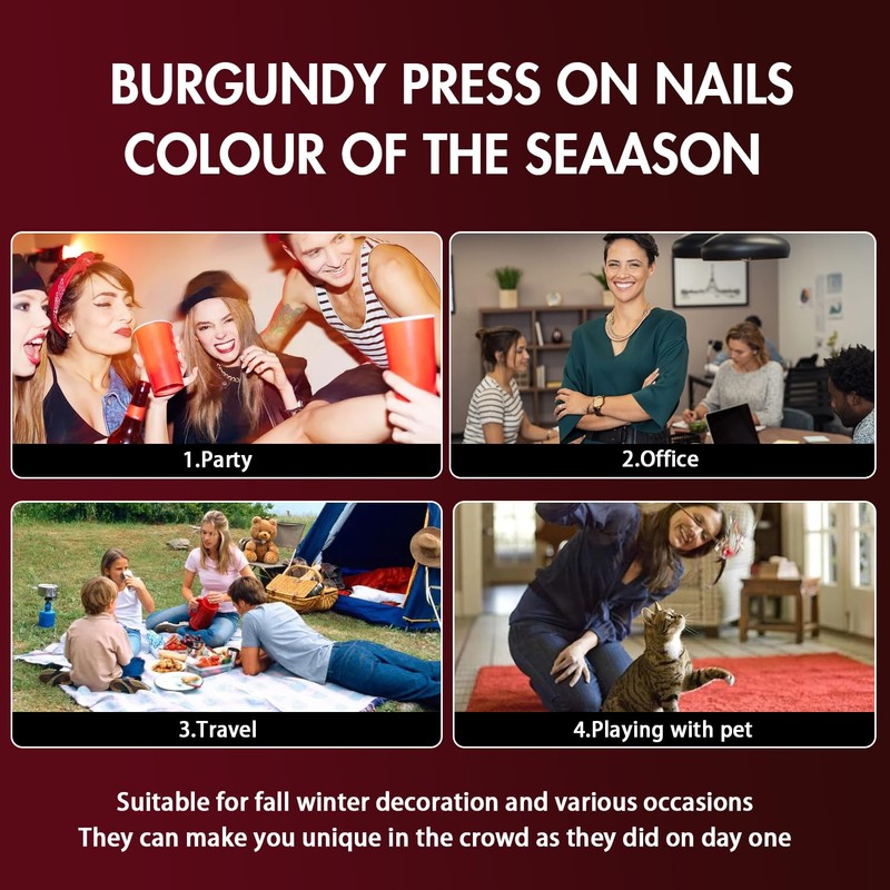 All Cherry Red Press on Nails, KQueenest Acrylic Press on