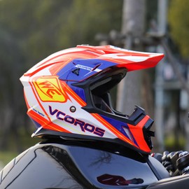 VCOROS Adult Motocross Helmets ATV Dirtbike BMX MX Offroad Adventure UTV Helmets DOT Approved (Light Red Yellow, XL)