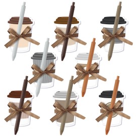 Xqumoi Coffee Cup Sticky Notes with Pen Gift Set - 24 Set Coffee Self Sticky Writing Memo Pads Ballpoint Pens with Mesh Bag Birthday Party Favors School Classroom Rewards Office Supplies