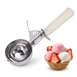 Cuchara Para Helado con Palanca, Acero Inoxidable 304, Mango Antideslizante de Marfil, para Helado, Masa de Galletas y Frutas - 6.8 cm para Hogar y He