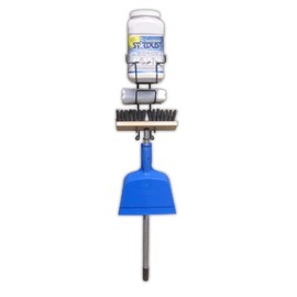 STARDUST Wall Mount Spill Kit |5-Qt. STARDUST Dispenser Bottle Steel Rack Broom Handle + head Dustpan 10 Disposal Bags Screw Anchor/Zip Tie Mounts