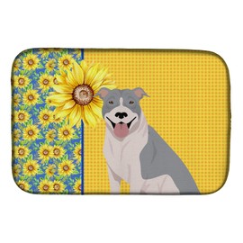 Caroline's Treasures WDK5316DDM Summer Sunflowers Blue and White Pit Bull Terrier Dish Drying Mat Absorbent Dish Drying Mat Pad for Kitchen Counter Dish Drainer Mat for Countertop, 14 x 21", Multicolo