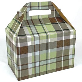 Christmas Plaid Cookie Boxes - SET of 6 Large Gable Boxes for Treats, Favors - Rustic Green Plaid