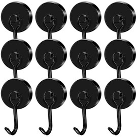 LOVIMAG Magnetic Hooks for Cruise Cabins,110Lbs Black Swivel Magnet Hooks,Heavy Duty Magnetic Hook for Refrigerator,Hanging,Fridge,Metal Hooks for Cruise Ship Walls -12 Pack