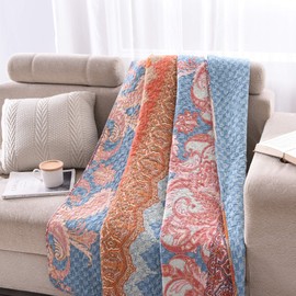Exclusivo Mezcla Cotton Boho Stripe Quilted Throw Blanket, Luxury Reversible Quilt Blanket, 50X60 Inch, Machine Washable and Dryable