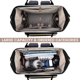 LOVEVOOK Laptop Backpack for Women, 15.6 Inch Work Business Backpacks Purse with USB Port, Large Capacity Educators Nurse Bag Backbag, Waterproof Casual Daypack for Travel,Black-White-Brown