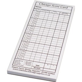 Chicago Bridge Score Cards - Bumper Size - 100 Games Per Pad