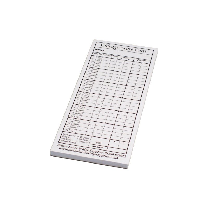 Chicago Bridge Score Cards - Bumper Size - 100 Games
