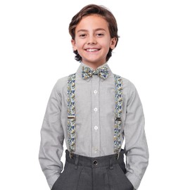 Juego de tirantes florales y pajarita de algodón preatado y tirantes ajustables para niños, desde niños hasta adolescentes, 05, L - (12+ years, 5-6 feet )