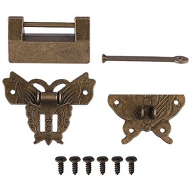 Antique Chinese Locks with Key & Latch Hasp Set, Vintage Jewelry Gift Box Decorative Padlock Lock Hardware Latch Set for Wood Box, Small Lock