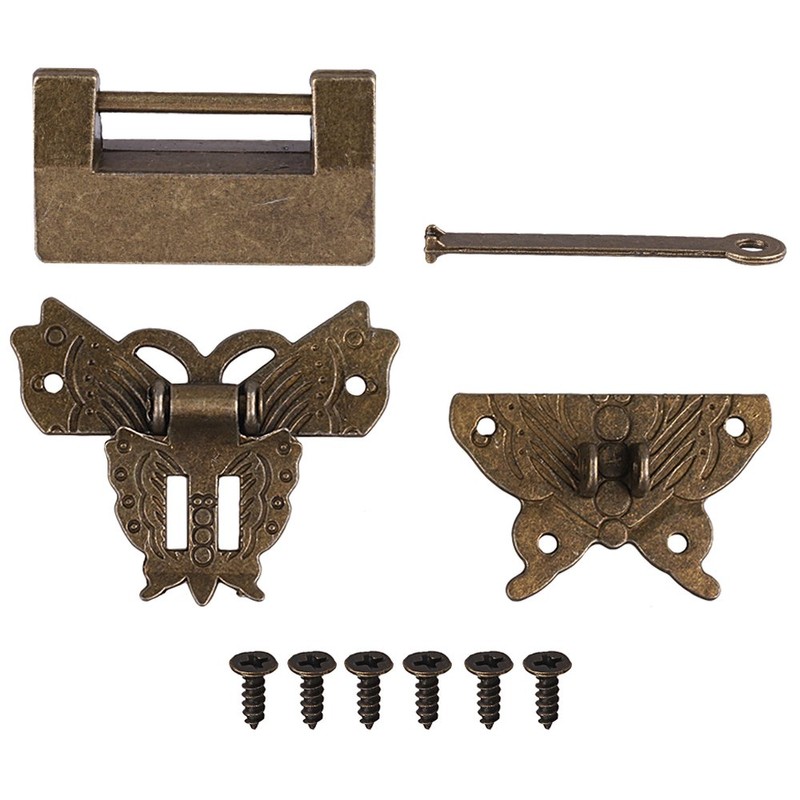 Antique Chinese Locks with Key & Latch Hasp Set, Vintage