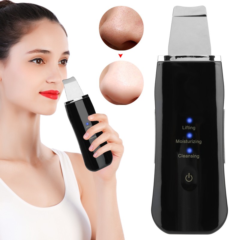 Face Skin Scrubber USB Rechargeable Peeling Machine Ultrasonic Exfoliating SkinCare(Black
