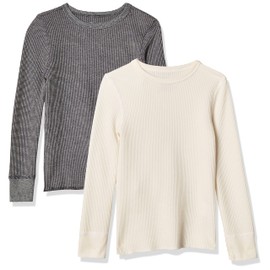 Fruit of the Loom Boys' Premium 2-Pack Thermal Waffle Crew Top, Heather Greystone/Natural, 8