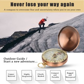 DAUERHAFT Durable Portable Vintage Compass Vintage Retro Metal Copper Flip Cover Pocket Watch Compass Robust Compact Lightweight for Camping, Hiking, Travel (Compass)