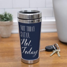 Not Today Satan, Not Today Stainless Steel 16 oz Travel Mug with Lid