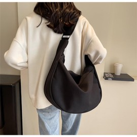 [KSLAT] Canvas Bag, Shoulder Bag, Crossbody Bag, Women's Dumpling Bag, Large Capacity, Plain, Lightweight, Work or School, Casual, Canvas, Zuck Bang, 20's, 30's, 40's, Zipper, Black