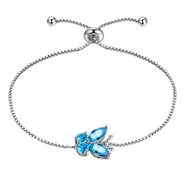 Aurora Tears Butterfly Bracelets 925 Sterling Sliver March Birthstone Blue Aquamarine Bracelet Animals Jewelry Gift for Women and Girls DB0111M