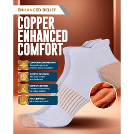 Doctor's Select Copper Ankle Compression Socks for Women and Men - 4 Pairs | Short Plantar Fasciitis Socks | White