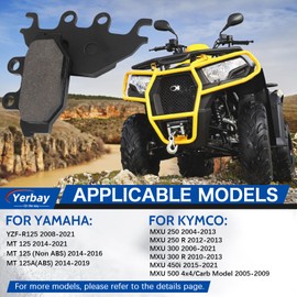 Yerbay Rear Brake Pads for Yamaha YZF-R125 2008-2021/ MT 125 2014-2021/ MT 125 (Non ABS) 2014-2016/ MT 125A(ABS) 2014-2019/ for Kymco MXU 250 2004-2013 MXU 250 R 2012-2013/ MXU 300 2006-2011